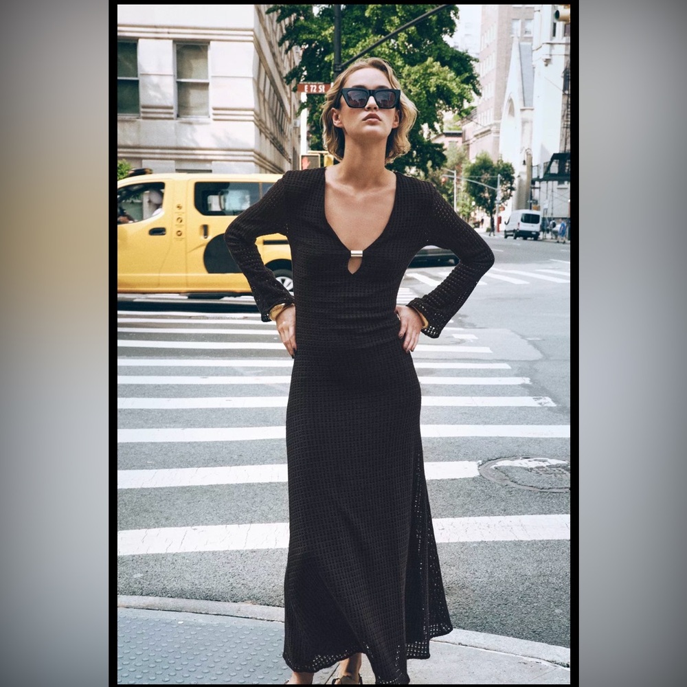 NWT Zara Brown Midi Crochet Dress